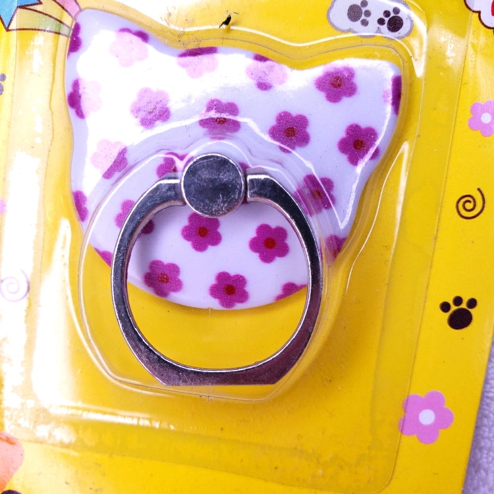 Cute Cat Ear Phone Ring Holder - Purple Floral